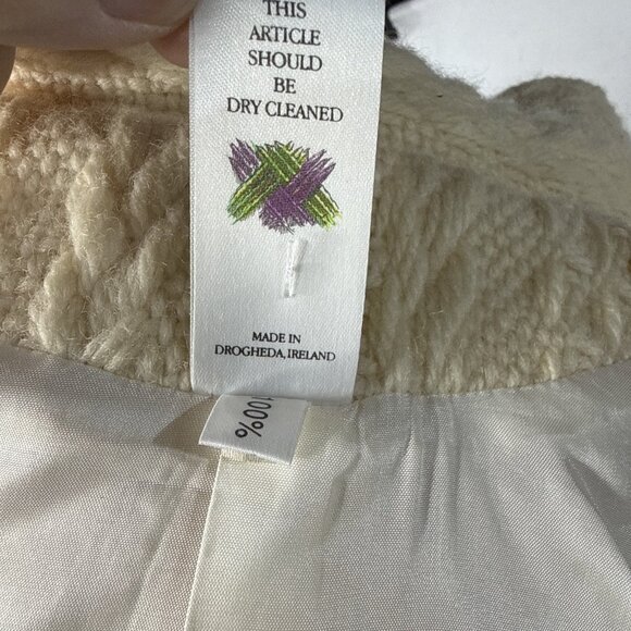 Branigan Weaver Wool Coat M Cream Toggle Buttons Cable Knit Cardigan Fisherman - Picture 14 of 15